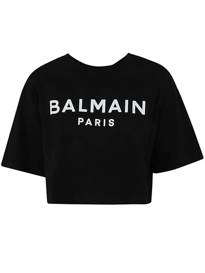 Shop Balmain Printed Cropped T-shirt Clothing In Black