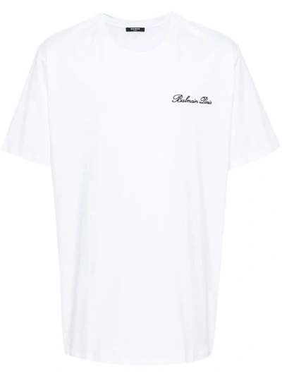 Shop Balmain Signature Embroidery T-shirt Bulky Fit Clothing In White