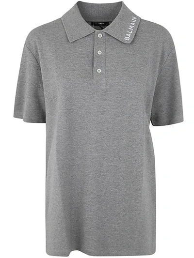 Shop Balmain Stitch Collar Polo Straight Fit Clothing In Grey