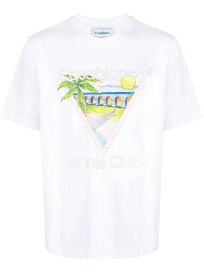 Shop Casablanca Tennis Club Icon Screen Printed Unisex T-shirt Clothing In White