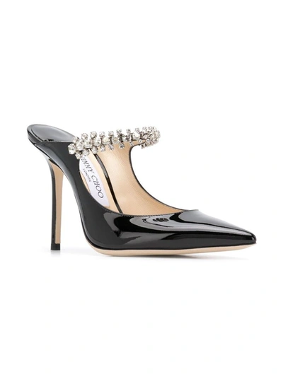 Shop Jimmy Choo Bing 100 Crystal Strap Patent Leather Heel Mules In Black