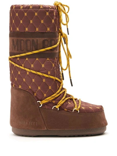 Shop Moon Boot Resort Icon Quilted Snow Boots In Leather Brown