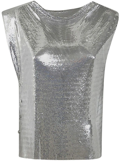 Shop Paco Rabanne Draped Mesh Top Clothing In Grey