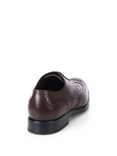 Shop Tod's Leather Wingtip Derby Shoes In Dark Brown