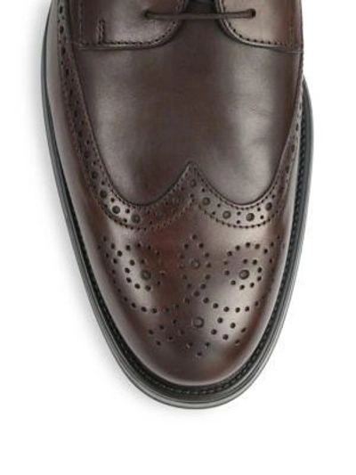 Shop Tod's Leather Wingtip Derby Shoes In Dark Brown