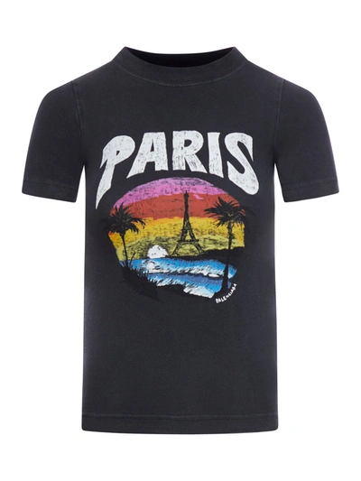 Shop Balenciaga Fitted T-shirt Paris Tropical Str Jersey Peel In Black