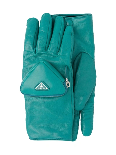 Shop Prada Gloves With Zip In Blue