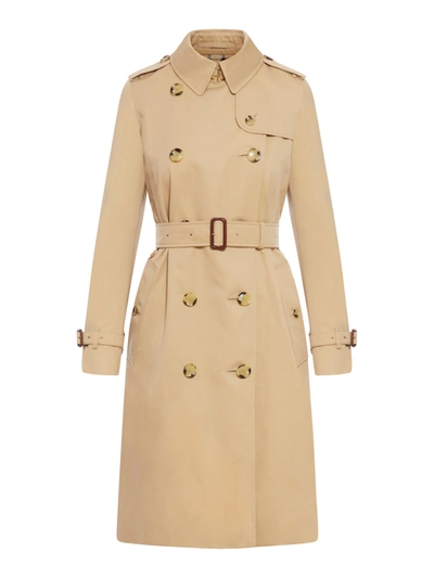 Shop Burberry Kensington Cotton Trench Coat In Nude & Neutrals