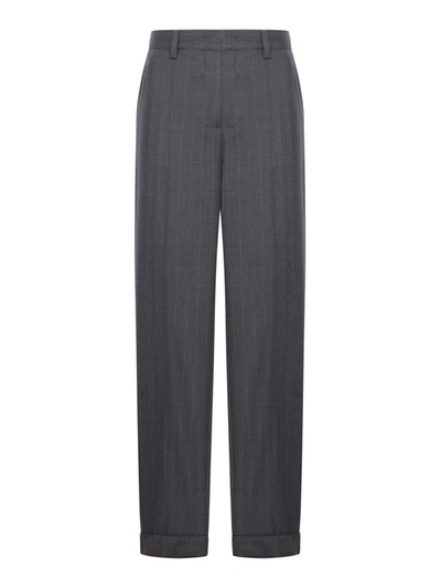 Shop Miu Miu Straight Pinstripe Pants In Grey