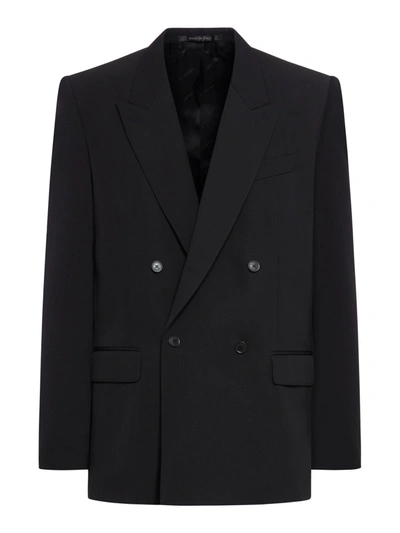 Balenciaga Double-breasted Wool Blazer In Black