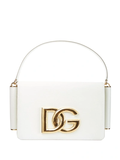 Shop Dolce & Gabbana White Leather Shoulder Bag With Maxi Logo