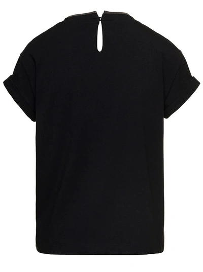 Shop Brunello Cucinelli Black T-shirt With  Monile Detail In Cotton Woman