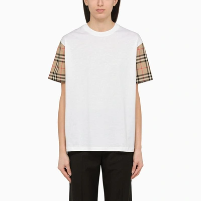 Shop Burberry Crew-neck T-shirt With Check In White