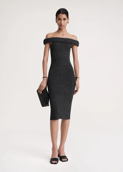 Shop Totême Off-shoulder Roll Knit Dress Black