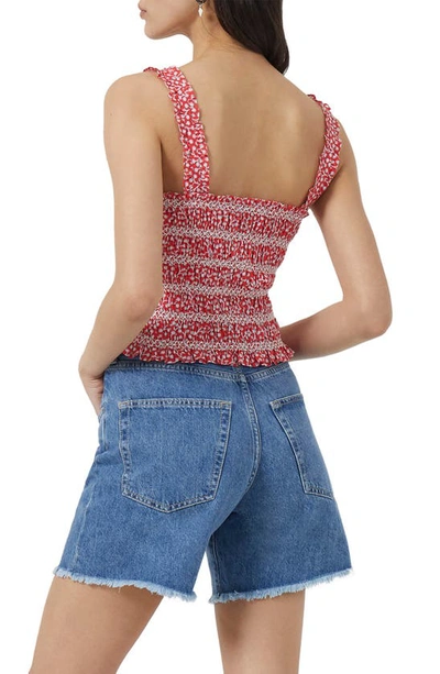 Shop French Connection Smocked Organic Cotton Tank In Hibiscus Multi