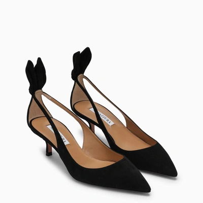 Shop Aquazzura Bow Tie Suede Pump In Black