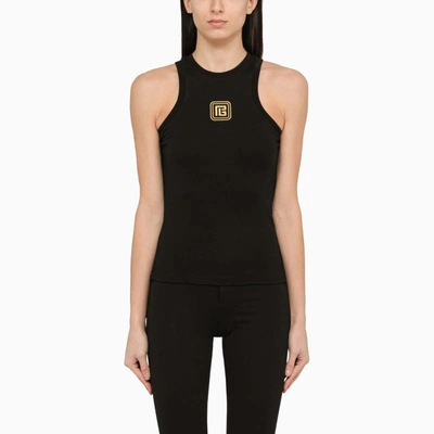 Shop Balmain Tank Top With Logo In Black