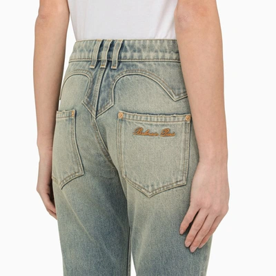 Shop Balmain Washed-effect Cropped Denim Jeans In Blue