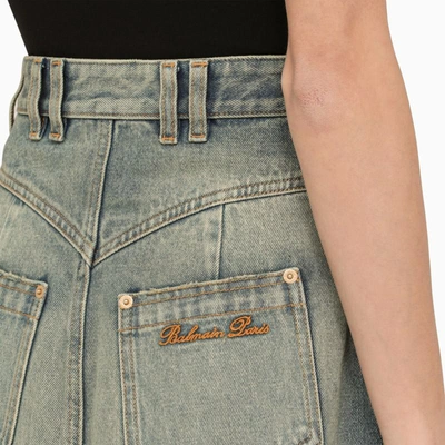 Shop Balmain Washed-out Denim Miniskirt In Blue