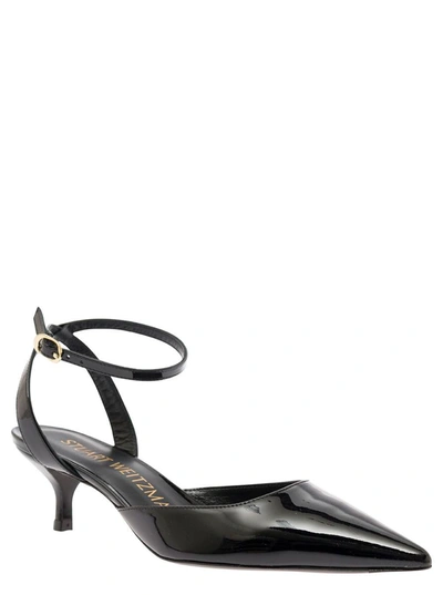 Shop Stuart Weitzman 'barelythere' Black Pumps With Ankle Strap In Patent Leather Woman