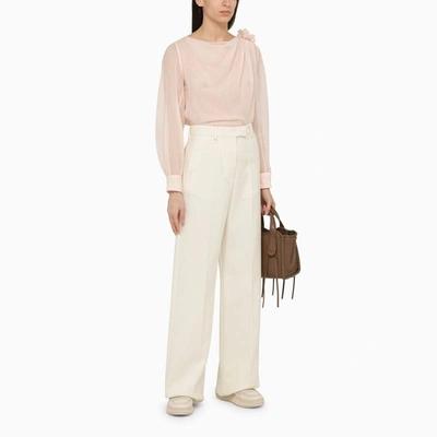 Chloé Flower-embellished Wool Blouse In Pink