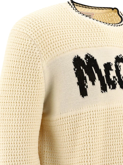 Shop Alexander Mcqueen "mcqueen Graffiti" Sweater In Beige