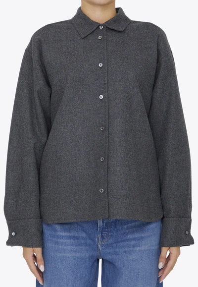 Shop Max Mara Abadan Long-sleeved Wool Shirt In Gray