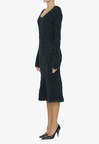 Shop Burberry Aran Knit Midi Dress In Green