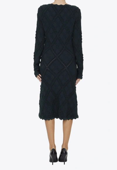 Shop Burberry Aran Knit Midi Dress In Green