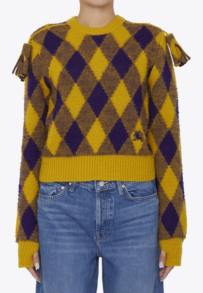 Shop Burberry Argyle Crewneck Wool Sweater In Yellow