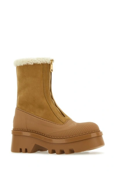 Shop Chloé Chloe Woman Camel Suede And Rubber Raina Ankle Boots In Brown