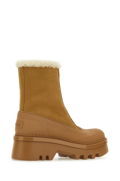 Shop Chloé Chloe Woman Camel Suede And Rubber Raina Ankle Boots In Brown