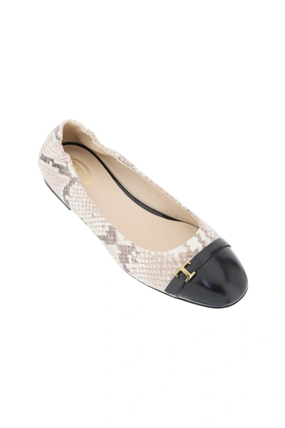 Shop Tod's Snake Printed Leather Ballet Flats