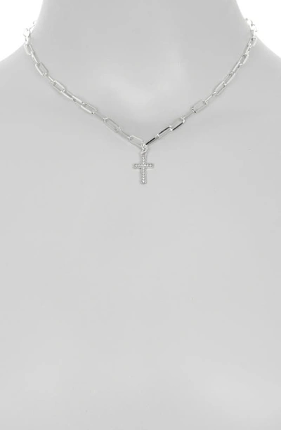 Shop Meshmerise Pavé Diamond Cross Pendant Necklace In White