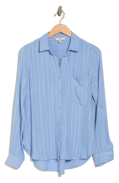 Shop Como Vintage Striped Long Sleeve Tunic Shirt In Soft Chambray