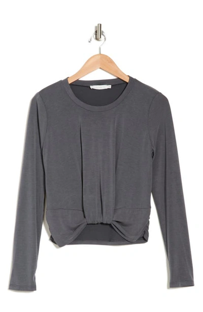 Shop Lush Front Twist Long Sleeve T-shirt In Charcoal