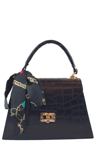 Shop Persaman New York Croc Embossed Satchel Bag In Black