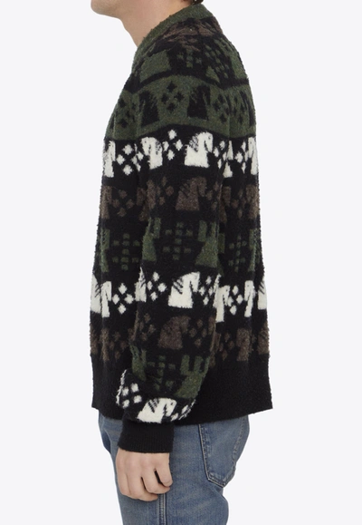 Shop Burberry Chess Pattern Crewneck Sweater In Green