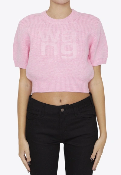 Shop Alexander Wang Debossed Logo Cropped Sweater In Pink