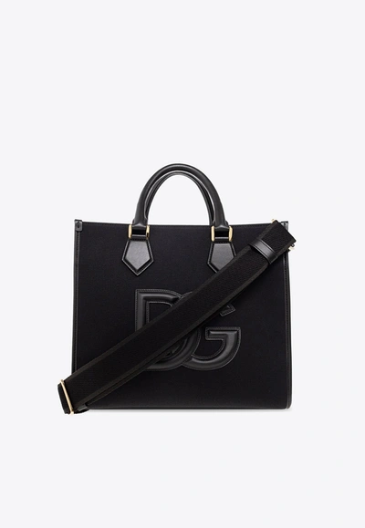 Shop Dolce & Gabbana Dg Logo Canvas Tote Bag In Black