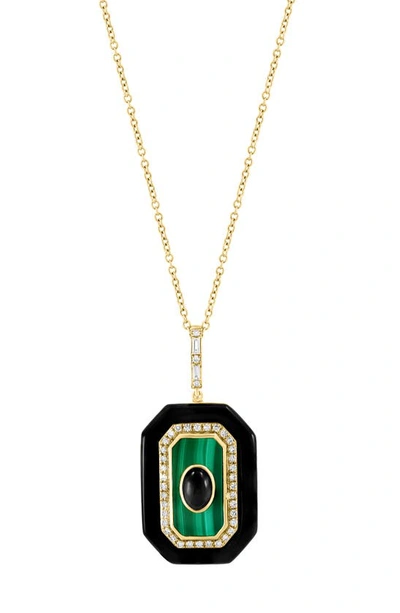 Shop Effy Onyx Malachite & Diamond Pendant Necklace In Yellow Gold/ Black/ Green