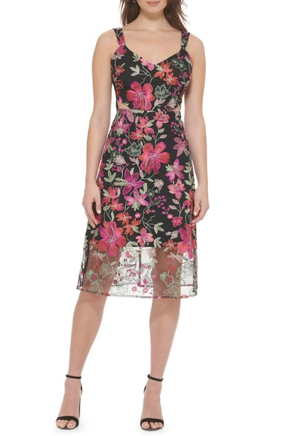 Shop Guess Floral Embroidered A-line Cocktail Dress In Black Multi