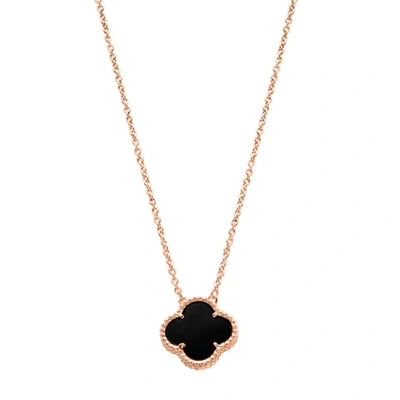 Adornia 14k Gold Plated Black Flower Necklace Rose Gold In Black