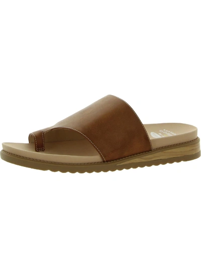 Shop Dr. Scholl's Shoes Island Peace Womens Faux Leather Toe Loop Slide Sandals In Brown