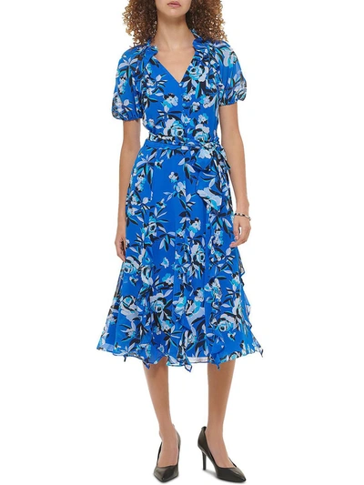 Shop Karl Lagerfeld Womens Chiffon Floral Midi Dress In Blue