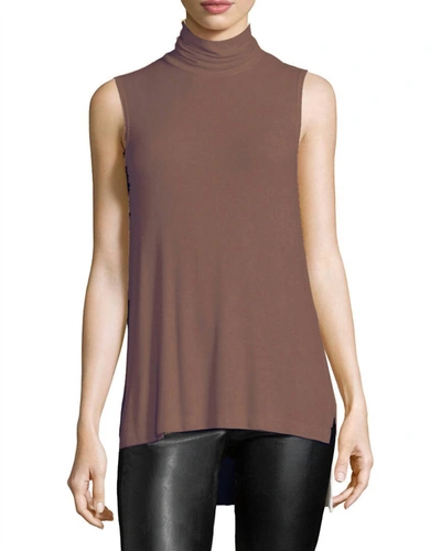 Shop Three Dots Turtleneck Rib Top In Mink In Grey