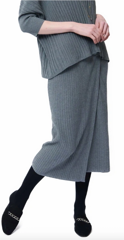 Shop Biana Lexi Rib-knit Mini Wrap Skirt Gray In Grey