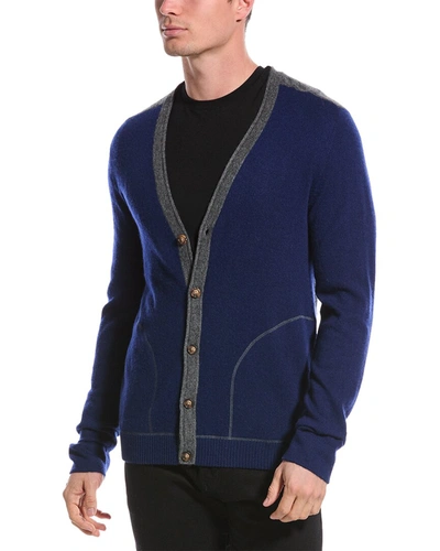 Shop Qi Cashmere Colorblocked Cashmere Cardigan In Blue