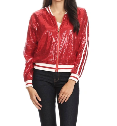 Shop Anna-kaci Madison Sequin Varsity Jacket In Red