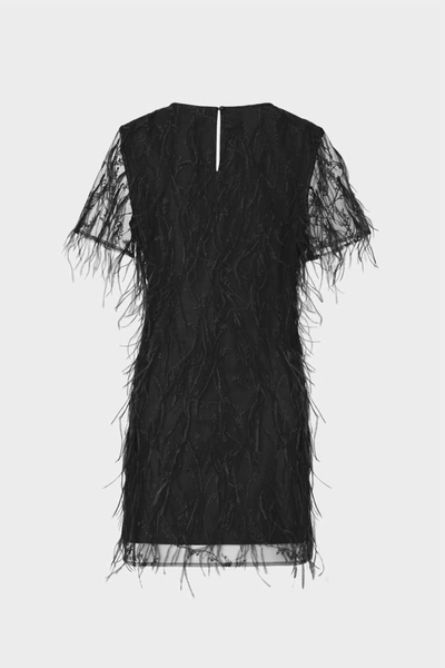 Shop Milly Rana Feather Dress In Black